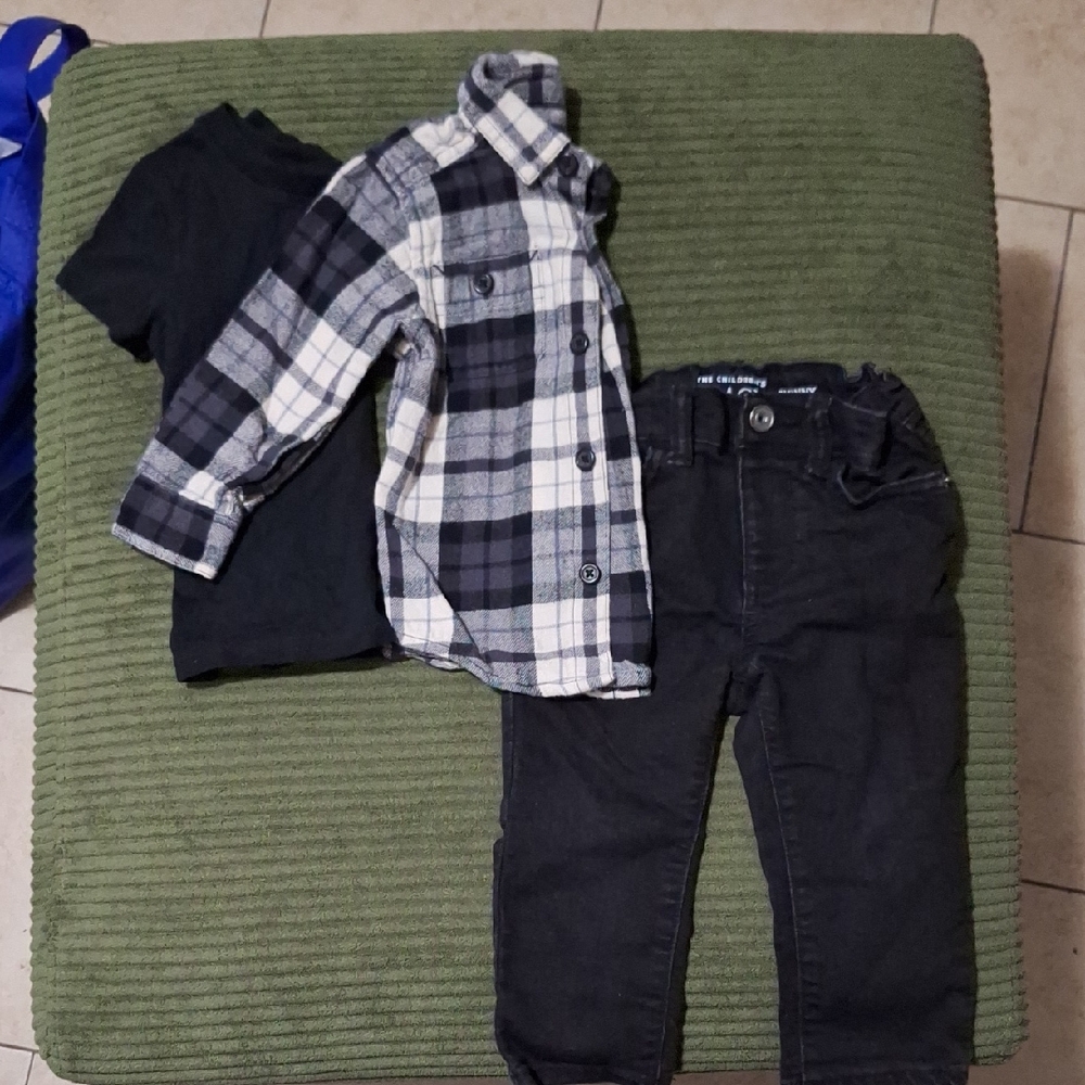 Plaid Shirt and Black Pants Set